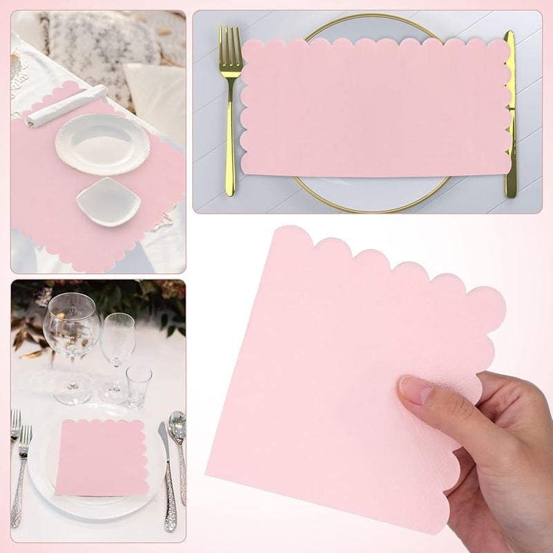 VANZACK 150 قطعة مناديل ورقية وردية فاتحة ذات حواف متموجة مقاس 9.84 × 9.84 بوصة لحفلات الزفاف وأعياد الميلاد - Image 2